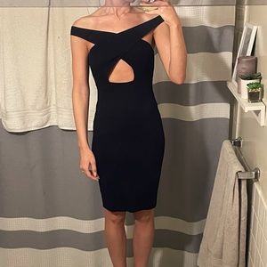 Black bodycon off the shoulder dress